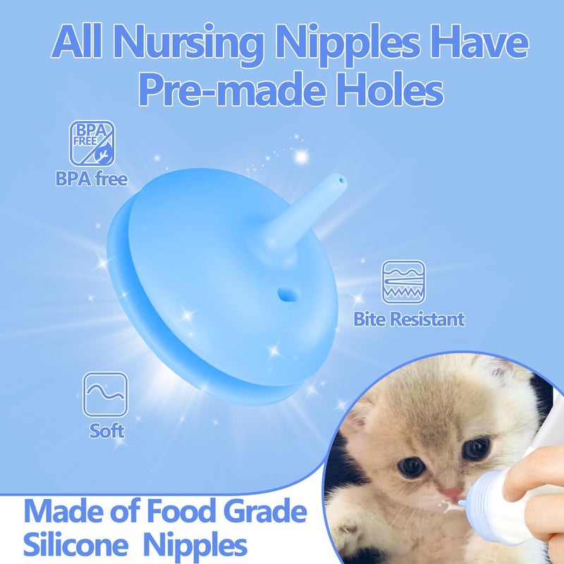 Xuanda Pet Feeding Bottle,3 Pack Wide Mouth Angled Nursing Bottle, 3 Sizes Nipples with Ventilation Valve Resistant Tearing Perfect for Puppies, Kittens, Small Wildlife（Blue） - Image 5